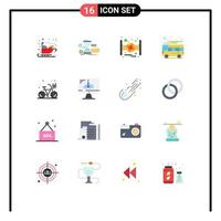 Editable Vector Line Pack of 16 Simple Flat Colors of beach local coins coach autobus Editable Pack of Creative Vector Design Elements