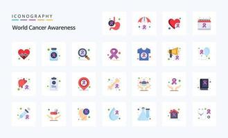 paquete de iconos de color plano de 25 conciencia mundial sobre el cáncer vector