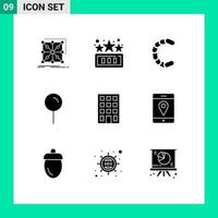 9 Universal Solid Glyph Signs Symbols of building pointer play map crypto currency Editable Vector Design Elements