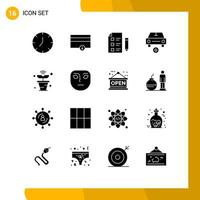 16 Universal Solid Glyphs Set for Web and Mobile Applications iot vehicles research star car Editable Vector Design Elements