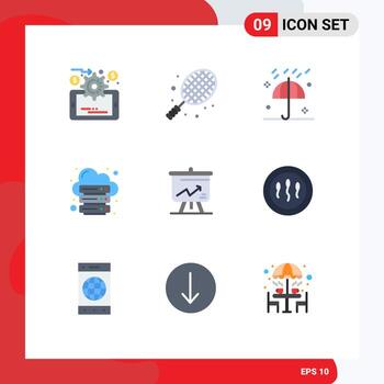 paquete de color plano de 9 símbolos universales del servidor de análisis lluvia base de datos de Internet elementos de diseño vectorial editables vector