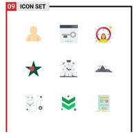 Editable Vector Line Pack of 9 Simple Flat Colors of time alarm employee star bangladesh Editable Vector Design Elements