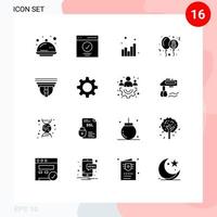 Pack of 16 Modern Solid Glyphs Signs and Symbols for Web Print Media such as eight day celebration success balloon seo Editable Vector Design Elements