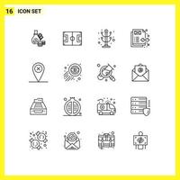 16 User Interface Outline Pack of modern Signs and Symbols of map content pitch concept interior Editable Vector Design Elements