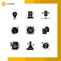 Pack of 9 Modern Solid Glyphs Signs and Symbols for Web Print Media such as printing print hat labels server Editable Vector Design Elements