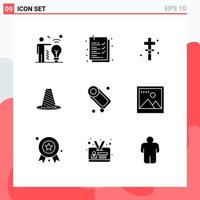 9 Thematic Vector Solid Glyphs and Editable Symbols of bath warning holy stop road Editable Vector Design Elements