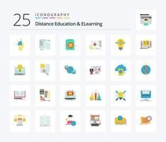 Distance Education And Elearning 25 Flat Color icon pack including target. file target. shareit. file. settings vector