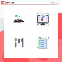 Group of 4 Modern Flat Icons Set for achievement monitor goal target document Editable Vector Design Elements