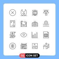 paquete de iconos de vectores de stock de 16 signos y símbolos de línea para la planificación de la linterna del diagrama que cuelga elementos de diseño de vectores editables de San Valentín