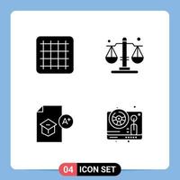 Set of 4 Modern UI Icons Symbols Signs for gird study justice graduation wheel Editable Vector Design Elements