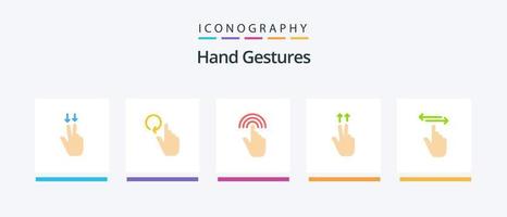 paquete de iconos planos de 5 gestos con las manos que incluye gestos. UPS. dedo. gesto. grifo. diseño de iconos creativos vector