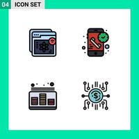 Mobile Interface Filledline Flat Color Set of 4 Pictograms of website receiver learning call audio Editable Vector Design Elements