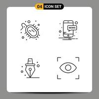Mobile Interface Line Set of 4 Pictograms of bacteria school research notification focus Editable Vector Design Elements