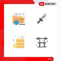 conjunto moderno de 4 iconos y símbolos planos, como la carpeta de herramientas electrónicas, monedas de camping, elementos de diseño vectorial editables vector