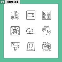 Group of 9 Modern Outlines Set for data upload boxes cloud cooler Editable Vector Design Elements