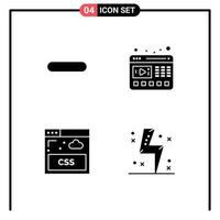 Solid Glyph Pack of 4 Universal Symbols of delete sheet remove web battery Editable Vector Design Elements