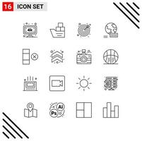 Modern Set of 16 Outlines Pictograph of row cell ship marketing world Editable Vector Design Elements