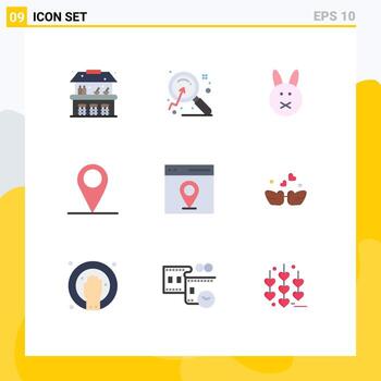 Flat Color Pack of 9 Universal Symbols of birds map easter interface pin Editable Vector Design Elements