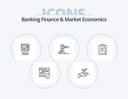 finanzas bancarias y economía de mercado línea icono paquete 5 diseño de iconos. justicia. corte. caridad. balance. dinero vector