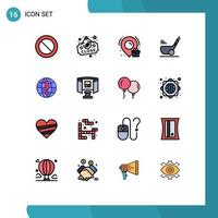 Group of 16 Flat Color Filled Lines Signs and Symbols for browser globe box sport ball Editable Creative Vector Design Elements