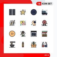 Pack of 16 Modern Flat Color Filled Lines Signs and Symbols for Web Print Media such as exchange currency back web server online Editable Creative Vector Design Elements