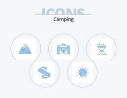 paquete de iconos azul de camping 5 diseño de iconos. salud. bolsa. amanecer. senderismo. exterior vector