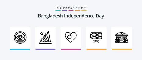 paquete de iconos de la línea 5 del día de la independencia de bangladesh que incluye mapa. negocio. fuerte de aurangabad. bangladesh bengalí diseño de iconos creativos vector