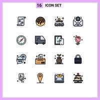 Flat Color Filled Line Pack of 16 Universal Symbols of direction gear sweet setting money Editable Creative Vector Design Elements