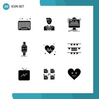 9 Thematic Vector Solid Glyphs and Editable Symbols of watch smart watch leader processing monitor Editable Vector Design Elements