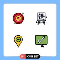4 User Interface Filledline Flat Color Pack of modern Signs and Symbols of target navigation wedding process minus Editable Vector Design Elements