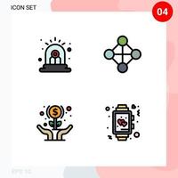 User Interface Pack of 4 Basic Filledline Flat Colors of alarm growth siren topology investment Editable Vector Design Elements