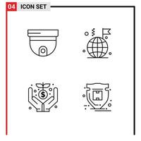 Stock Vector Icon Pack of 4 Line Signs and Symbols for cam donation surveillance internet money Editable Vector Design Elements