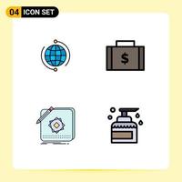 Filledline Flat Color Pack of 4 Universal Symbols of globe finance connection world payments Editable Vector Design Elements