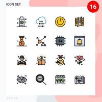 conjunto moderno de 16 líneas y símbolos rellenos de colores planos, como la programación de folletos de impresión, el entorno de folletos, los elementos de diseño de vectores creativos editables