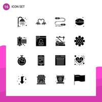 User Interface Pack of 16 Basic Solid Glyphs of film macaroni communication french macaroon cake Editable Vector Design Elements