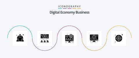 paquete de iconos de glifo 5 de negocios de economía digital que incluye . dólar. en línea. objetivo. economía vector