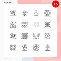 Set of 16 Modern UI Icons Symbols Signs for study laboratory person chemistry health Editable Vector Design Elements