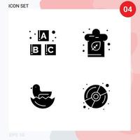 4 Universal Solid Glyphs Set for Web and Mobile Applications alphabet easter cook kitchen dvd Editable Vector Design Elements