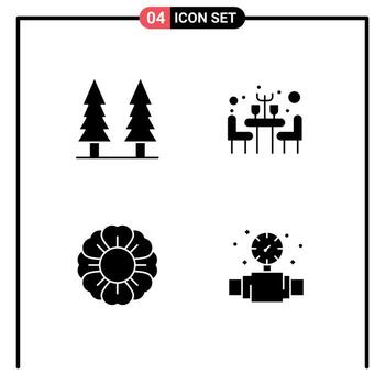 Set of 4 Vector Solid Glyphs on Grid for entertainment summer tree table mechanical Editable Vector Design Elements