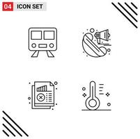 Mobile Interface Line Set of 4 Pictograms of maps analysis train loudspeaker monitoring Editable Vector Design Elements