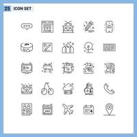 Mobile Interface Line Set of 25 Pictograms of view cake festival mobile pencil Editable Vector Design Elements