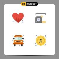 4 Universal Flat Icons Set for Web and Mobile Applications love school measure roulette badge Editable Vector Design Elements