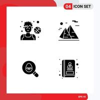 Mobile Interface Solid Glyph Set of 4 Pictograms of athlete travel man hiking egg Editable Vector Design Elements