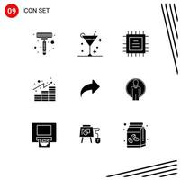 Universal Icon Symbols Group of 9 Modern Solid Glyphs of forward direction chipset arrow gains Editable Vector Design Elements