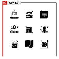 Set of 9 Modern UI Icons Symbols Signs for money business time money day Editable Vector Design Elements