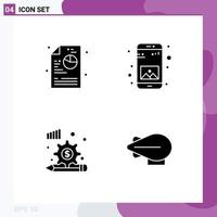 Editable Vector Line Pack of 4 Simple Solid Glyphs of creative finance app mobile airship Editable Vector Design Elements