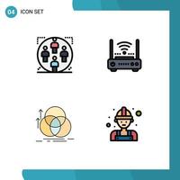 4 Universal Filledline Flat Color Signs Symbols of user modem man wifi circle Editable Vector Design Elements