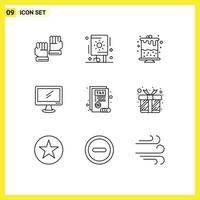 Universal Icon Symbols Group of 9 Modern Outlines of report pc birthday imac monitor Editable Vector Design Elements