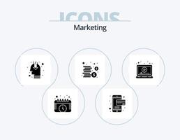 Marketing Glyph Icon Pack 5 Icon Design. play. laptop. marketing. ads. coins vector