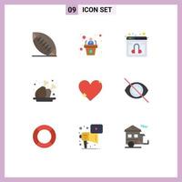 Modern Set of 9 Flat Colors Pictograph of like heart web plate leg Editable Vector Design Elements